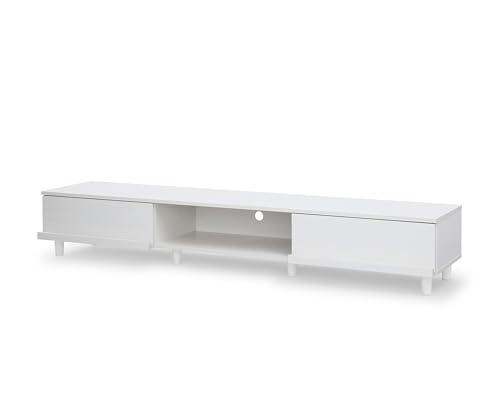 Iris Ohyama, TV-Möbel, TV-Schrank, TV-Bank, TV-Halterung für Bildschirme bis zu 65 Zoll, 3 Regale, Kabelauslass, Verstellbare Füße, Modern, Schlafzimmer, Wohnzimmer -TV Cabinet BAB-180A - Eiche weiß von Iris Ohyama