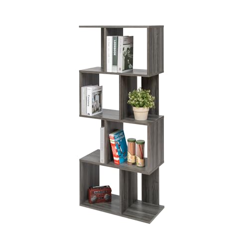 Iris Ohyama, Wandregal mit Ebenen, S-förmiges Möbel, 4 Regale, Modular, Wandbefestigungsset, Trennwand, Büro, Schlafzimmer, Wohnzimmer - Display Shelf SRK-W4 - Eiche Grau von Iris Ohyama