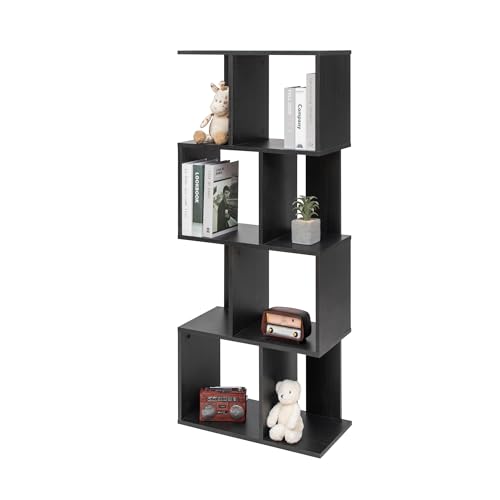 Iris Ohyama, Wandregal mit Ebenen, S-förmiges Möbelstück, 4 Regale, Modular, Wandbefestigungsset, Trennwand, Büro, Schlafzimmer, Wohnzimmer - Display Shelf SRK-W4 - Schwarze Eiche von Iris Ohyama