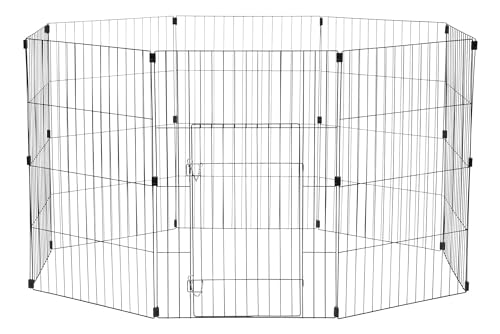 Iris Ohyama, Laufstall, Freilaufgehege, Hundehütte, Hundezwinger, Käfig für Hund, Katze, Kaninchen, 1.7 m², 8 Panels /B60 x H90 cm, WPC-36, Schwarz von Iris Ohyama