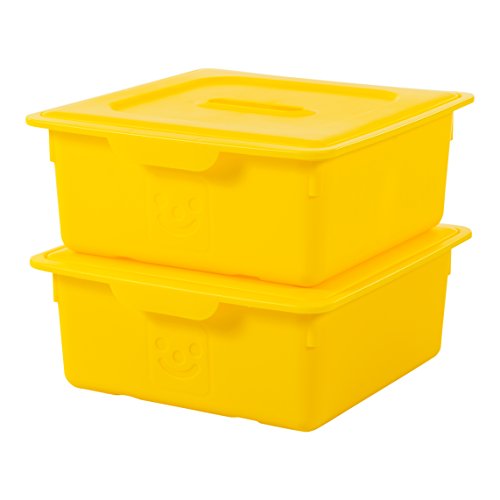 Iris Ohyama, Kunststoff-Aufbewahrungsbox für Kinder, 2er-Set, 10 l, BPA-frei -KDL-330 ? Gelb, stapelbar, Verschlussclips ? B33 x T31,5 x H13,5 cm von Iris Ohyama