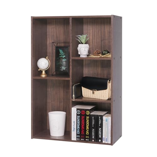 Iris Ohyama, Bücherregal, Regal mit 5 Fächern, Bücherregal, Trennwand, Display, Wohnzimmer, Schlafzimmer, Büro - Basic Storage Shelf CX-23C - Braun von Iris Ohyama