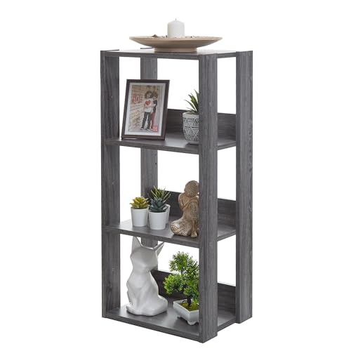 Iris Ohyama, Bücherregal, 3-stöckiges Regal, Regalböden alle 14 cm verstellbar, Stabil, Industriell, Waschküche, Wohnzimmer, Eingangsbereich, Schlafzimmer, Büro - Open Wood Rack OWR-400- Eiche grau von Iris Ohyama