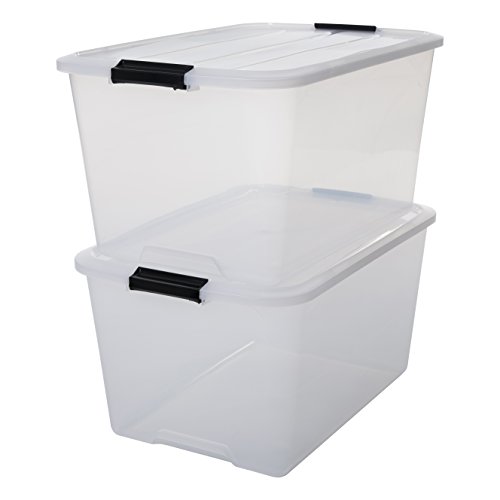 Iris Ohyama, 2er-Set, Aufbewahrungsboxen, 45 L, mit Clips, stapelbar, Wohnzimmer, Schlafzimmer, Garage - Top Box TB-45 - Transparent von Iris Ohyama