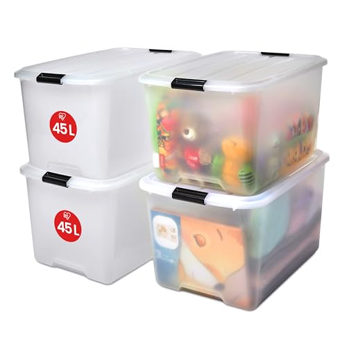 Iris Ohyama Aufbewahrungsbox mit Deckel, 45L, 4er-Set, Transparent, Schnappverschlüsse mit Griffen, Stapelbar, Stark & Langlebig, Für Kleidung, Garage, Zuhause, Büro, Plastikbox, Lagerung TB-45 Iris Ohyama Aufbewahrungsbox mit Deckel, 45L, 4er-Set, Transparent, Schnappverschlüsse mit Griffen, Stapelbar, Stark & Langlebig, Für Kleidung, Garage, Zuhause, Büro, Plastikbox, Lagerung TB-45 von Iris Ohyama