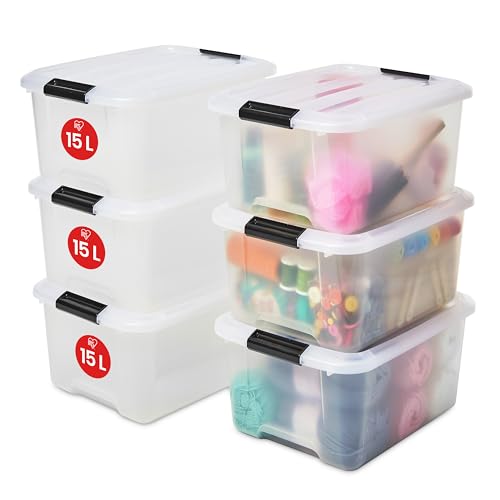 Iris Ohyama Aufbewahrungsbox mit Deckel, 15L, 6er-Set, Transparent, Schnappverschlüsse mit Griffen, Stapelbar, Stark & Langlebig, Für Kleidung, Garage, Zuhause, Büro, Plastikbox, Lagerung TB-15 Iris Ohyama Aufbewahrungsbox mit Deckel, 15L, 6er-Set, Transparent, Schnappverschlüsse mit Griffen, Stapelbar, Stark & Langlebig, Für Kleidung, Garage, Zuhause, Büro, Plastikbox, Lagerung TB-15 von Iris Ohyama