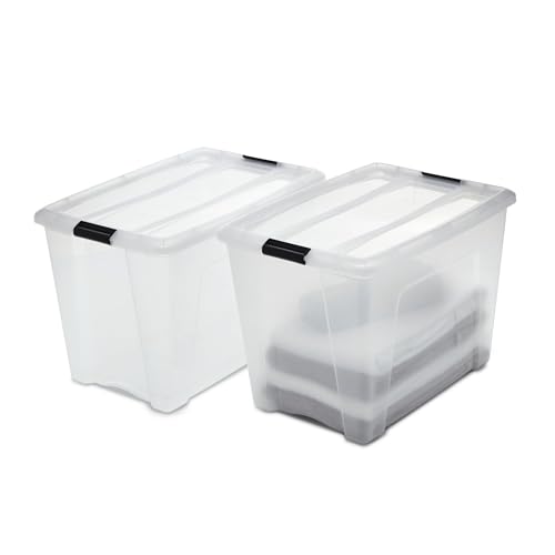 Iris Ohyama, 2er-Set, Aufbewahrungsboxen, 60 L, mit Clips, stapelbar, Wohnzimmer, Schlafzimmer, Garage - New Top Box NTB-60 - Transparent von Iris Ohyama