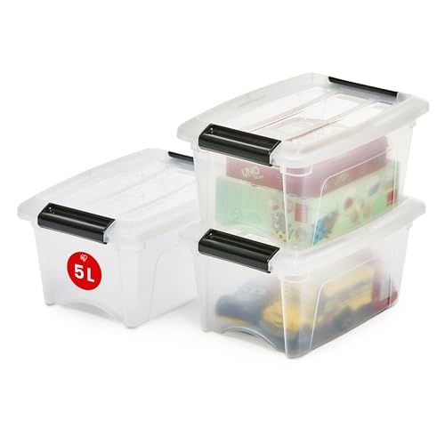 Iris Ohyama, 3er-Set, Aufbewahrungsboxen, 5 L, mit Clips, stapelbar, Wohnzimmer, Schlafzimmer, Garage - New Top Box NTB-5 - Transparent von Iris Ohyama