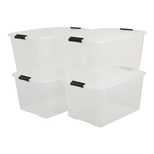 Iris Ohyama, 4er-Set, Aufbewahrungsboxen, 45 L, mit Clips, stapelbar, Wohnzimmer, Schlafzimmer, Garage - Top Box TB-45 - Transparent von Iris Ohyama