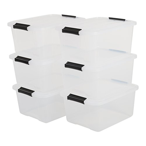 Iris Ohyama, 6er-Set, Aufbewahrungsboxen, 15 L, mit Clips, stapelbar, Wohnzimmer, Schlafzimmer, Garage - Top Box TB-15 - Transparent von Iris Ohyama