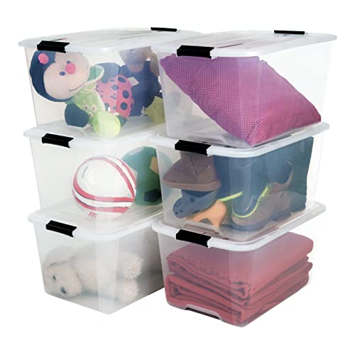 Iris Ohyama, 6er-Set, Aufbewahrungsboxen, 45 L, mit Clips, stapelbar, Wohnzimmer, Schlafzimmer, Garage - Top Box TB-45 - Transparent von Iris Ohyama