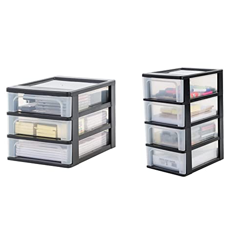 Iris Ohyama, Schubladenschrank/Schubladencontainer - Organizer Chest OCH-2004 - plastik, schwarz, 4 x 7 L, L35,5 x B26 x H49 cm +Iris Ohyama, Schubladenbox OCH-2030 3x4L, L35,5xB26xH25,5cm von Iris