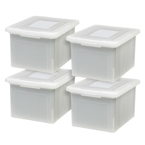 Iris USA Letter/Legal File Tote Box, 4 Stück, BPA-freier Kunststoff, Aufbewahrungsbehälter mit robustem und sicherem Verriegelungsdeckel, stapelbar und nestbar, Perle von Iris