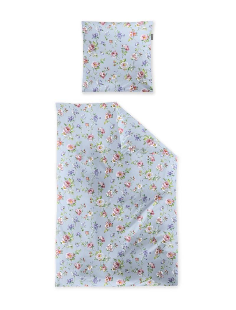 Irisette Wave Mako-Satin Bettwäsche 135x200 Rosen Blumen hellblau rosa 8591-20 von Irisette GmbH & Co. KG