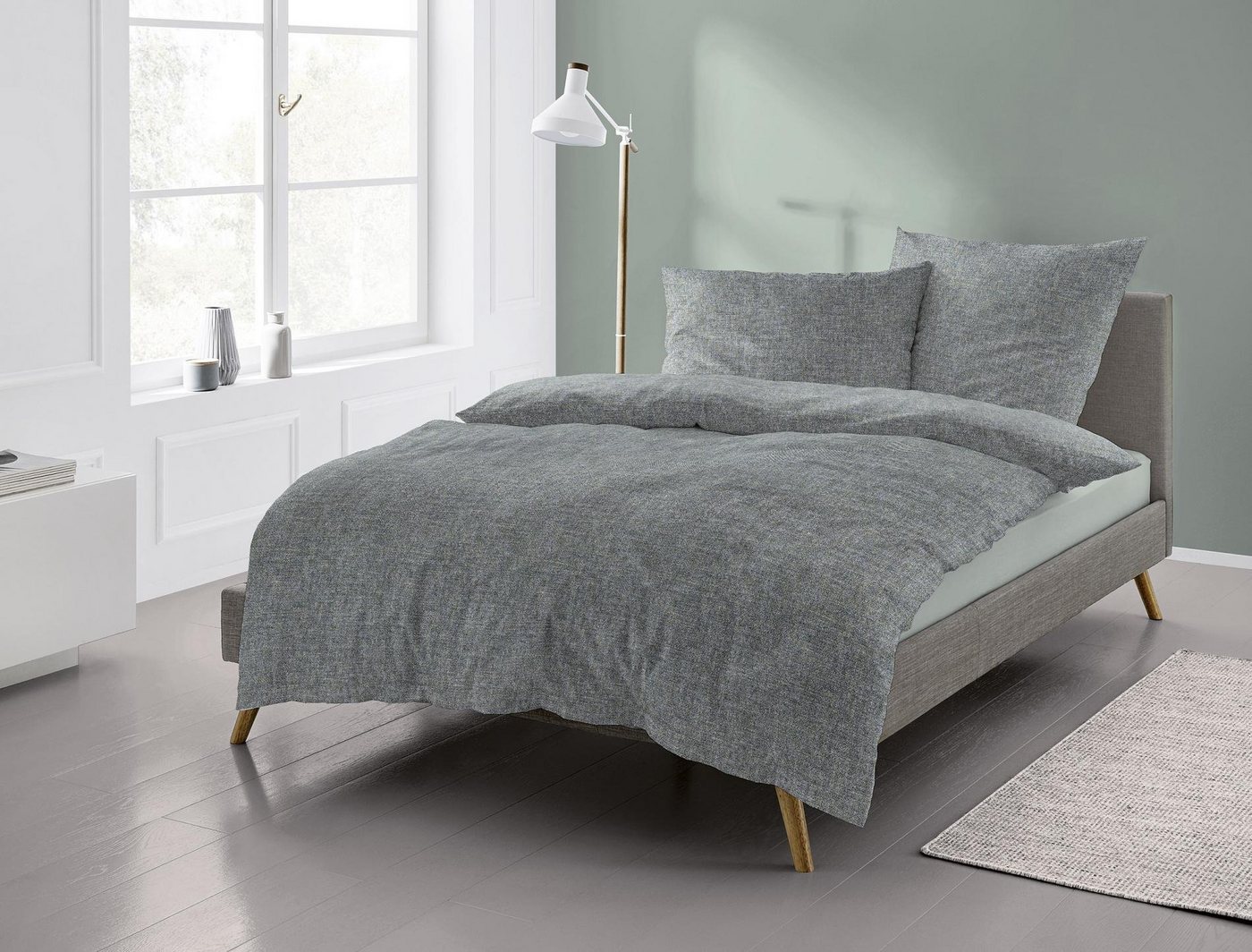 Irisette Bettwäsche Flausch-Cotton Bettwäsche Set Mink 8835 155 x 200 cm grün, Bettbezug Kopfkissenbezug Set kuschelig weich hochwertig von Irisette