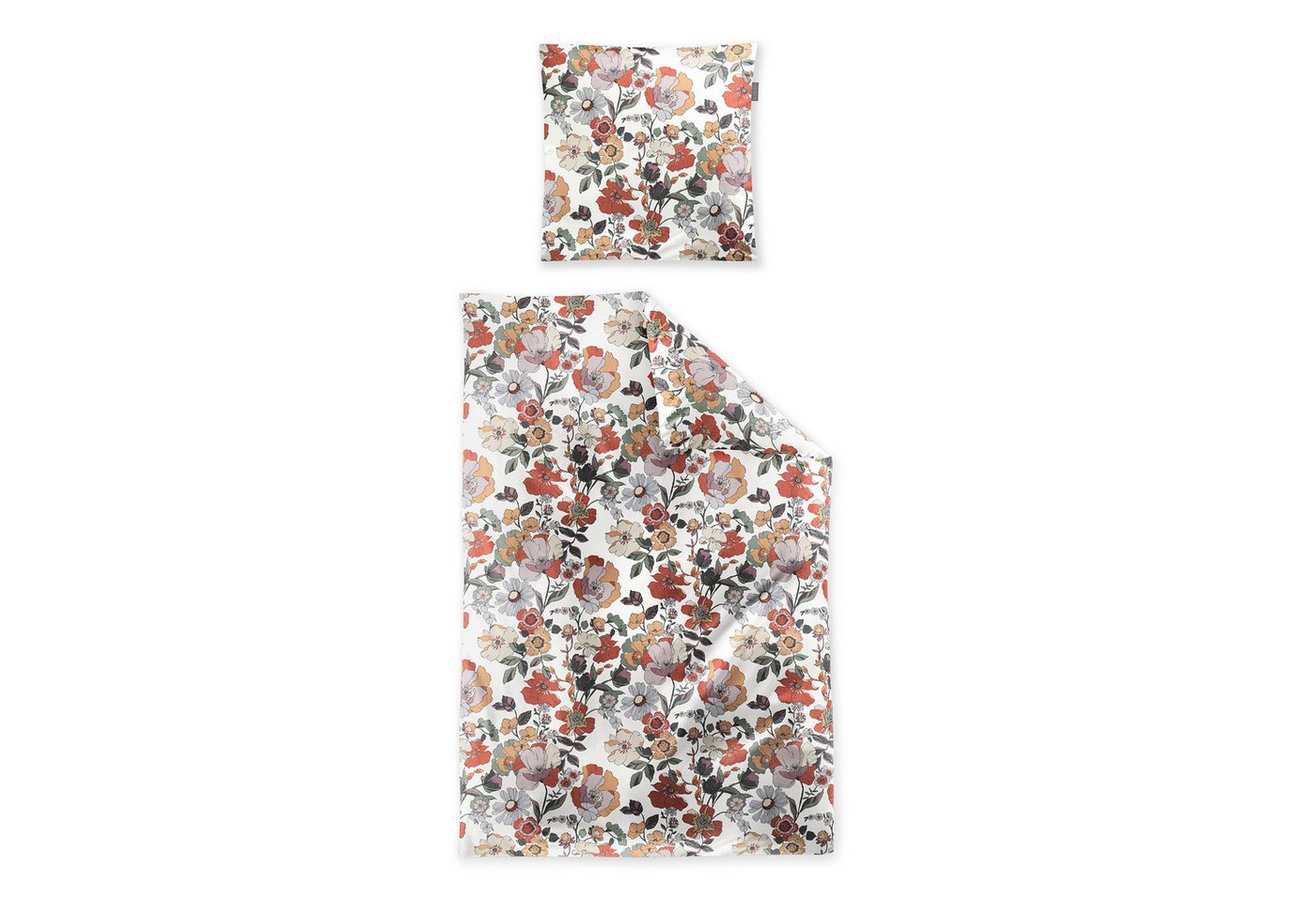 Irisette Bettwäsche Irisette Mako Satin Bettwäsche Wave 8623-60 rot beige Blumen 135x200, Mako Satin, 2 teilig, Verdeckter Qualitäts-Reißverschluss von Irisette