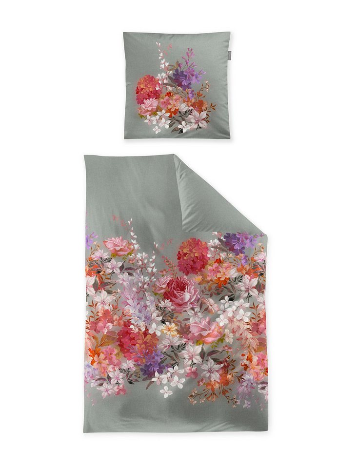 Irisette Bettwäsche Irisette Wave Mako-Satin Bettwäsche 135x200 Rosen Blüten salbei rosa, Mako-Satin, 2 teilig von Irisette