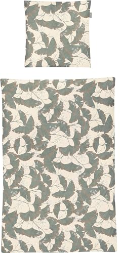 Irisette Bettwäsche Mako-Satin grün-Natur Größe 135x200 cm (80x80 cm) von Irisette