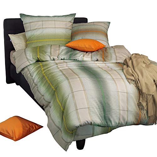 Irisette Bettwäsche Soft-Jersey grün-Petrol-orange Größe 155x220 cm (80x80 cm) von Irisette