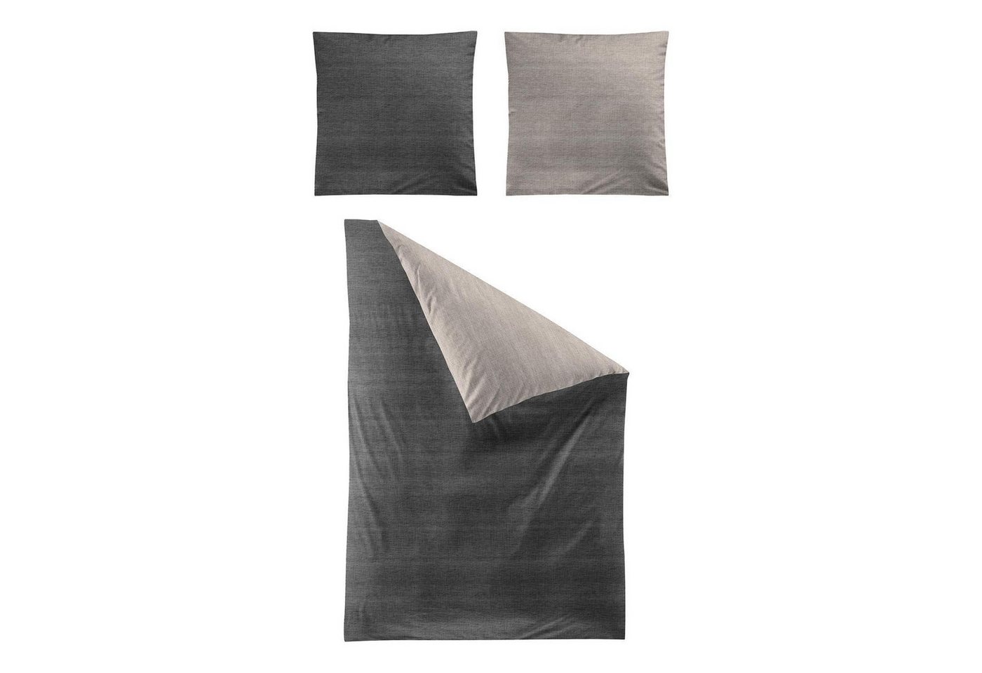 Irisette Bettwäsche ZOLAND, 135 x 200 cm, Anthrazit, Grau, Baumwolle, 2 teilig, mit Reißverschluss von Irisette