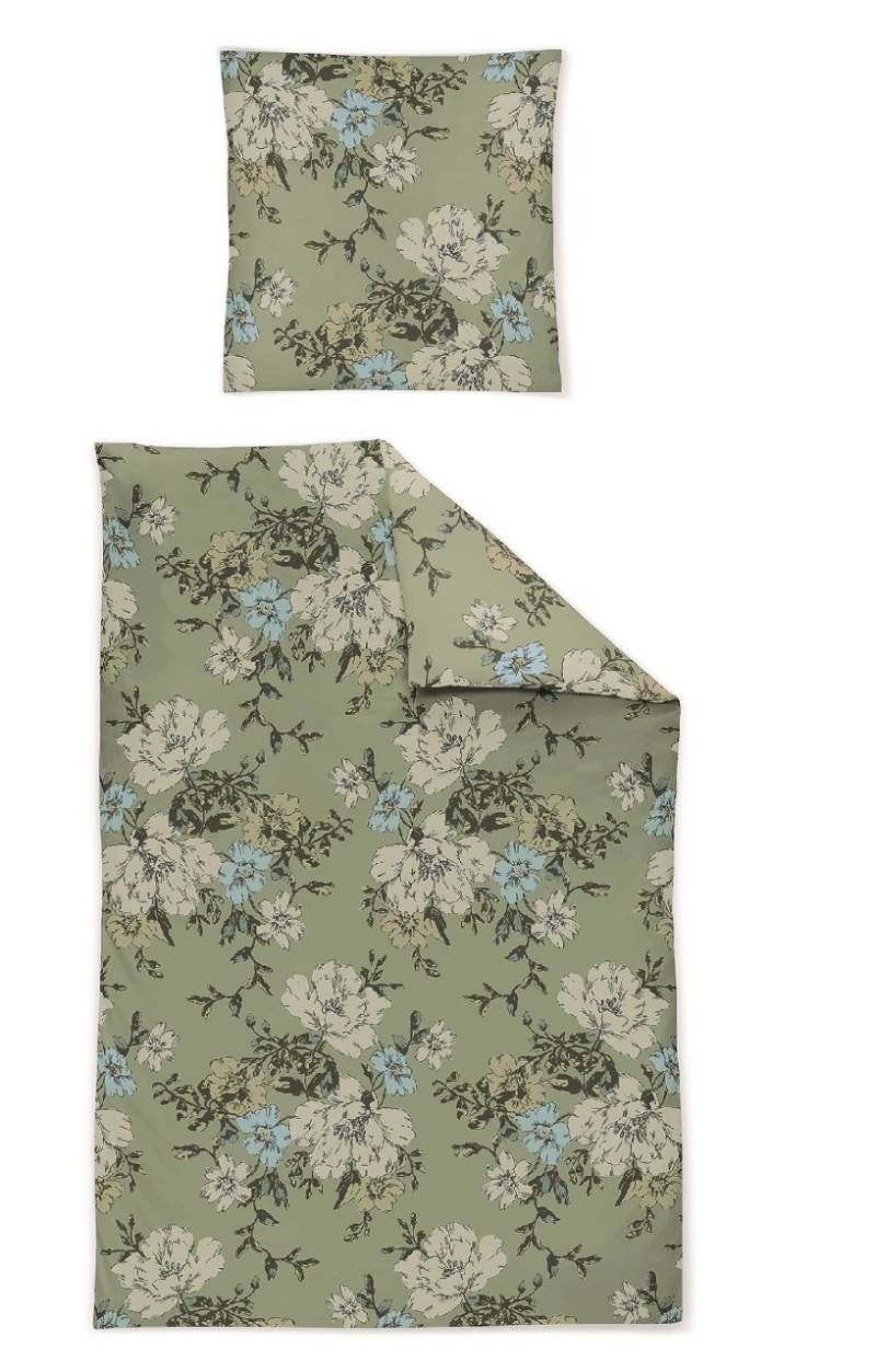 Irisette Eos Mako-Satin Bettwäsche 155x220 Blumen Rosen Blüten grün 8287-30 von Irisette GmbH & Co. KG