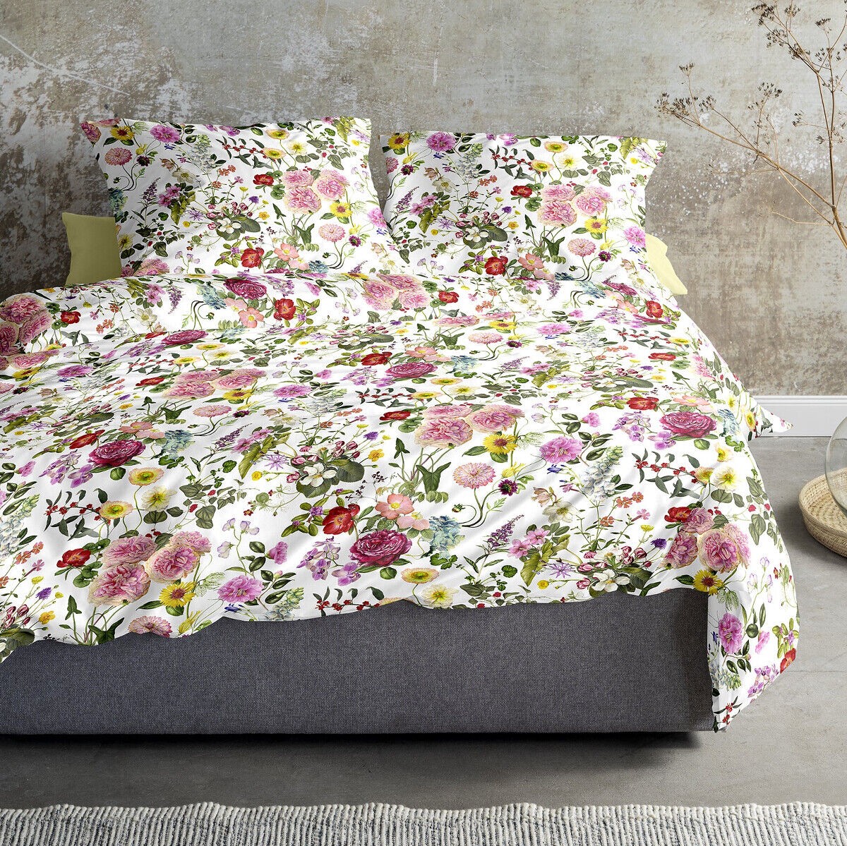 Irisette Glamour Mako-Satin Bettwäsche 155x220 Romantik Blumen rosa bunt 8885-10 von Irisette