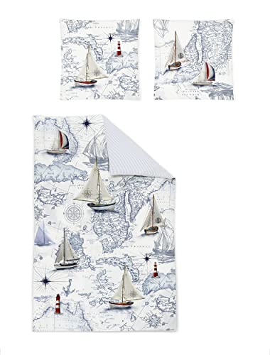 Irisette Mako-Satin Bettwäsche Sense 8814-90 blau maritim 135 x 200 cm von Irisette