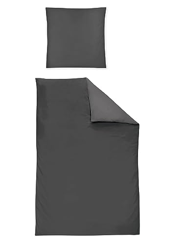 Irisette Mako-Satin Uni Bettwäsche Set Uni Paris 8000 Anthra 155 x 220 cm + 1 Kissenbezug 80x80 cm von Irisette