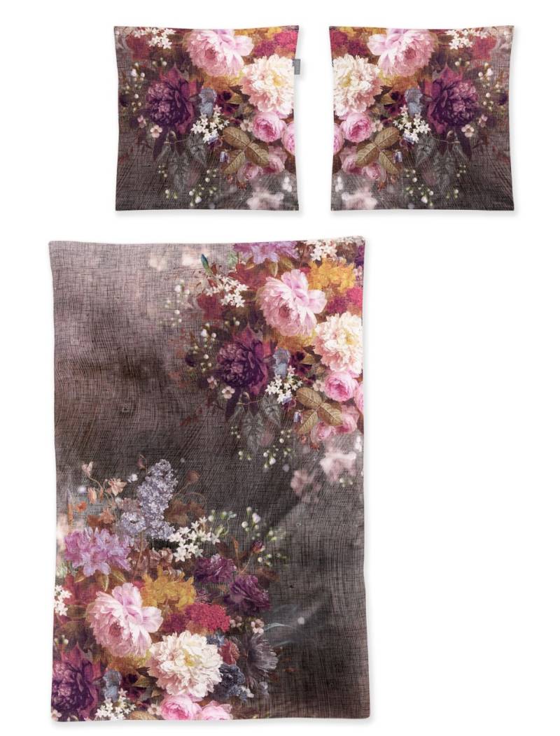 Irisette Zobel Flausch Cotton Bettwäsche 155x220 Rosen Blumen grau rosa 8551-90 von Irisette GmbH & Co. KG