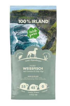 Irish Pure 4kg Trockenfutter Adult | Irischer Weißfisch mit Gemüse & Kelp-Alge | Hoher Fleischanteil | Getreidefrei | Hypoallergen | Single-Protein Hundefutter für ausgewachsene Hunde Aller Rassen von Irish Pure