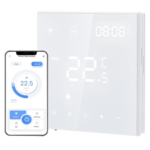 Irishom WiFi Thermostat mit Wasser Fußbodenheizung und Kesselsteuerung,Wchentlich Programmierbar Raumthermostat Einstellbare Helligkeit Kompatibel mit der App tuya (weiß) von Irishom