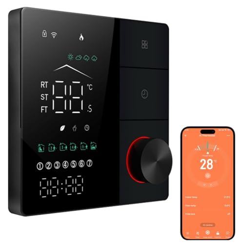 Irishom 2024 Verbessertes AI WLAN-Thermostat, elektrische Heizung, mit intelligentem Lernen AI/App-Steuerung/digitalem Touchscreen, LED-Schwarz Irishom 2024 Verbessertes AI WLAN-Thermostat, elektrische Heizung, mit intelligentem Lernen AI/App-Steuerung/digitalem Touchscreen, LED-Schwarz von Irishom