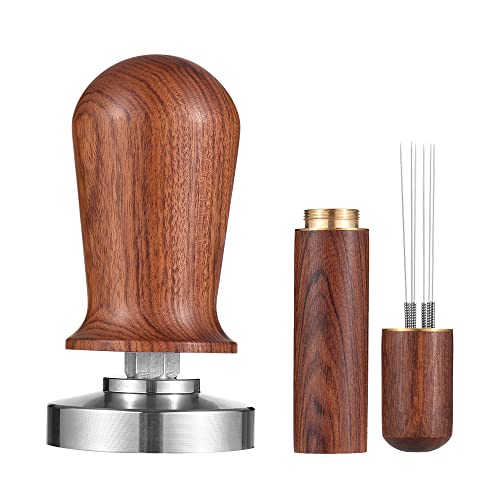 Irishom 58-mm-Espresso-Tamper- und Rührset, kalibrierter Kaffee-Tamper mit gefedertem Körper aus Aluminiumlegierung, Flacher Boden aus Edelstahl 304, Barista-Presse mit Holzgriff für 58-mm-Siebträger Irishom 58-mm-Espresso-Tamper- und Rührset, kalibrierter Kaffee-Tamper mit gefedertem Körper aus Aluminiumlegierung, Flacher Boden aus Edelstahl 304, Barista-Presse mit Holzgriff für 58-mm-Siebträger von Irishom
