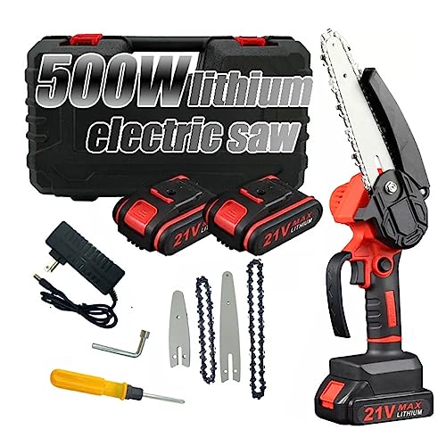 Irishom Mini-Kettensäge 4 Zoll 6 Zoll tragbar Kettensäge mit Sicherheitsschloss 2 Ketten 21 V wiederaufladbarer Akku Operated Electric Chainsaw Cordless for Äste Holz Cutting Tree Trimming von Irishom