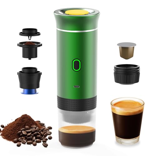 Irishom Portable Coffee Machine for Car Home Travel 3 in 1 Cordless Electric Coffee Maker Work with Capsule and Ground Coffee 15Bar Mini Cold Brew and Heating Coffee Maker with 150ml Cup von Irishom