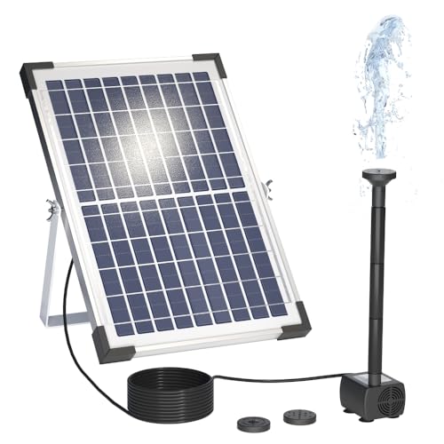 Irishom Solarbrunnenpumpe, 9 V/10 W, 300 l/h, Solar-Wasserpumpe, mit großem Solarpanel und 3 Düsen, Umwälzung von Wasser und Sauerstoff, für Vogelbad, Aquarium, Teich, Garten von Irishom