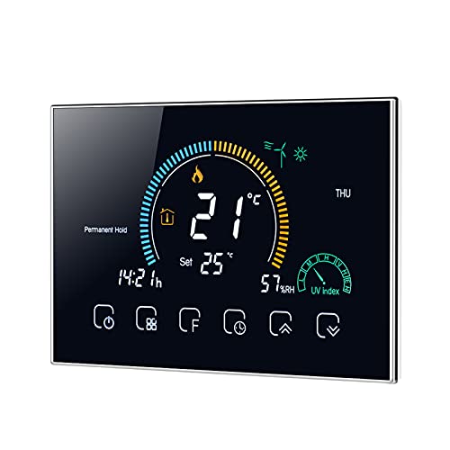 Irishom WiFi Raumthermostat für Gaskessel Thermostat mit 4,8 Zoll LCD-Bildschirm 5+1+1 Programmierbar Wandthermostat Kompatibel mit Alexa Google Home Schwarz von Irishom