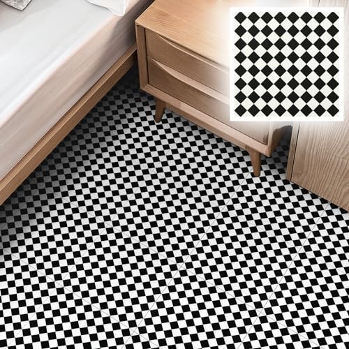 PVC Bodenbelag Fliesen Vinylboden Selbstklebende, Wasserdicht Schwarz-weißes Schachbrettmuster für Bad Flur Schlafzimmer Wohnzimmer, 30x30cm 1.62㎡ von Irisroom