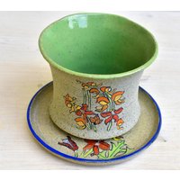 Keramik Utensilienhalter, Besteck Abtropf, Handbemaltes Utensilo Crock, Küchenutensilien, Versandfertig von IritPottery