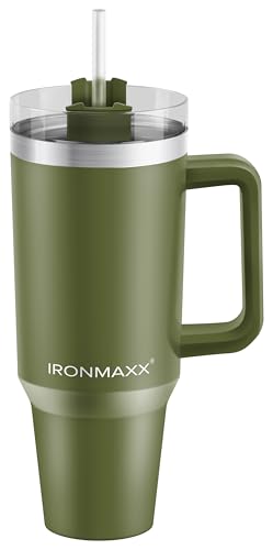 IronMaxx Cup mit Griff V1 - Olive Grün 1,2L | mit inkludiertem Strohhalm | Schlankes modernes Design aus rostfreiem Edelstahl | doppelwandige Isolierung | hält Warm und Kalt IronMaxx Cup mit Griff V1 - Olive Grün 1,2L | mit inkludiertem Strohhalm | Schlankes modernes Design aus rostfreiem Edelstahl | doppelwandige Isolierung | hält Warm und Kalt von IronMaxx
