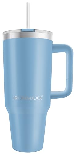 IronMaxx Cup mit Griff V3 - Ice Blue 1,2L | mit inkludiertem Strohhalm | Schlankes modernes Design aus rostfreiem Edelstahl | auslaufsicherer Deckel & doppelwandige Isolierung | hält Warm und Kalt IronMaxx Cup mit Griff V3 - Ice Blue 1,2L | mit inkludiertem Strohhalm | Schlankes modernes Design aus rostfreiem Edelstahl | auslaufsicherer Deckel & doppelwandige Isolierung | hält Warm und Kalt von IronMaxx