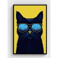 Cool Cat Canvas Wall Art | Pop Framed Funky Black Home Decor Retro Sunglasses Animal Print For Living Room Cool Cat Canvas Wall Art | Pop Framed Funky Black Home Decor Retro Sunglasses Animal Print For Living Room von IronWillStudios