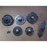 Gusseisen Türklingel Druckknopf Vintage Victorian Antik Fest Verdrahtet Vorderseite Hinterer Türgong Pressklinge Antique Iron von IronmongeryWorld