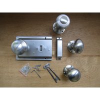 Massiver Messing Matt Verchromter Randknopf & 6 "Satin Chrom Rim Lock Set Alte 1920Er Jahre Retro Style Vintage Türgriffe Türknauf von IronmongeryWorld