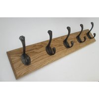 Uk Handgefertigtes Massives Eichenholz Rustikale Holzwand Garderobe Hakenleiste Rack Kleiderbügel Gusseisen Gothic Haken Antikes Eisen von IronmongeryWorld