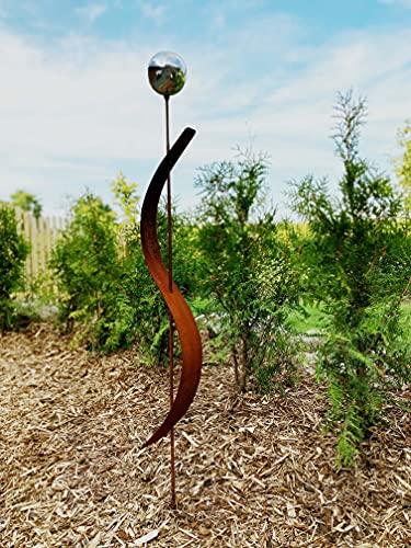 Gartenstecker Edelrost mit Edelstahlkugel 132cm von Irony Industrial Design GbR
