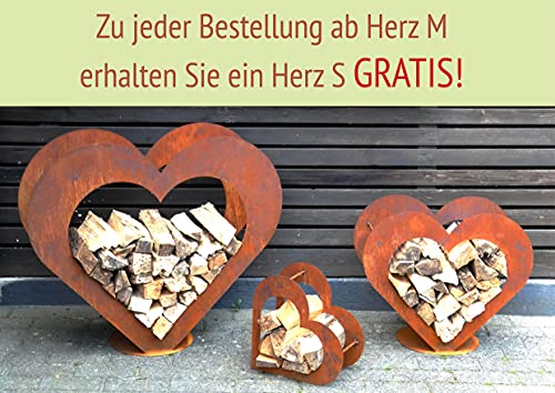 Herz aus Metall Holz Regal Rost Edelrost Holzregal Garten Terrasse - Deko - Set!! (S+M+L) von Irony Industrial Design GbR