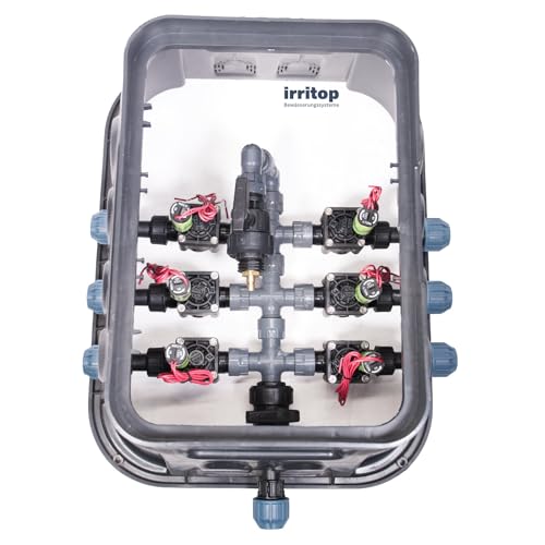 IRRITOP 6er Ventilbox Jumbo Verteiler Hunter PGV 101 Magnetventile Bewässerung für Ø25mm PE-Rohr (Montierbar) (Dichtung O-Ring) von IRRITOP