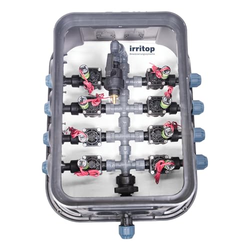 IRRITOP 8er Ventilbox Jumbo Verteiler Hunter PGV 101 Magnetventile Bewässerung für Ø25mm PE-Rohr (Montierbar) (Dichtung O-Ring) von IRRITOP