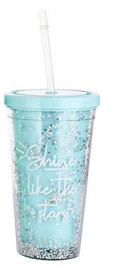 Irtyif Doppelwandiger Reise-Trinkbecher, Wiederverwendbare Kaffeetasse, 550ML Milch-Teetasse Doppelte transparente Kaffeetasse Reisebecher mit Strohhalm Plastikbecher Hellblau von Irtyif